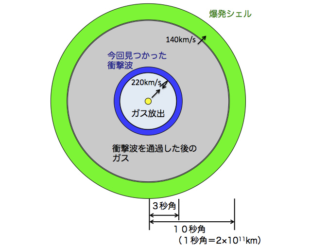 はくちょう座P星の周辺ガスの模式図