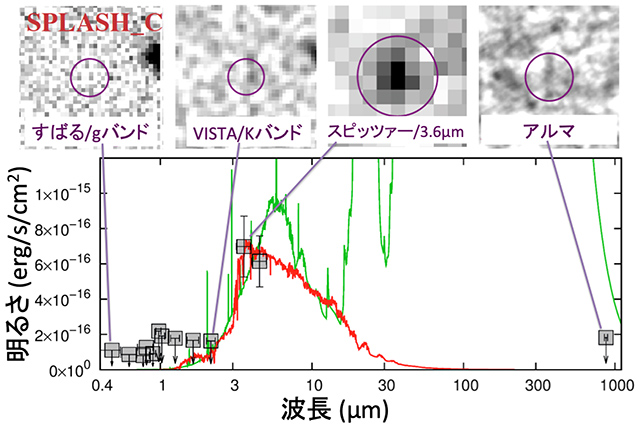 「老けた銀河」の観測画像と測光スペクトルエネルギー分布
